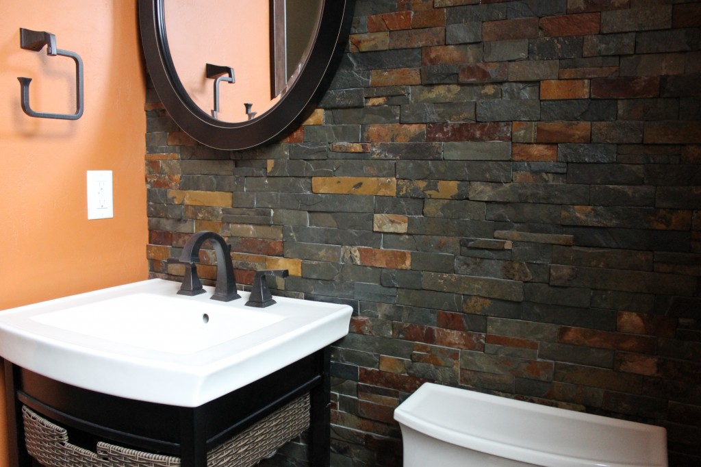 stone wall in bathroom