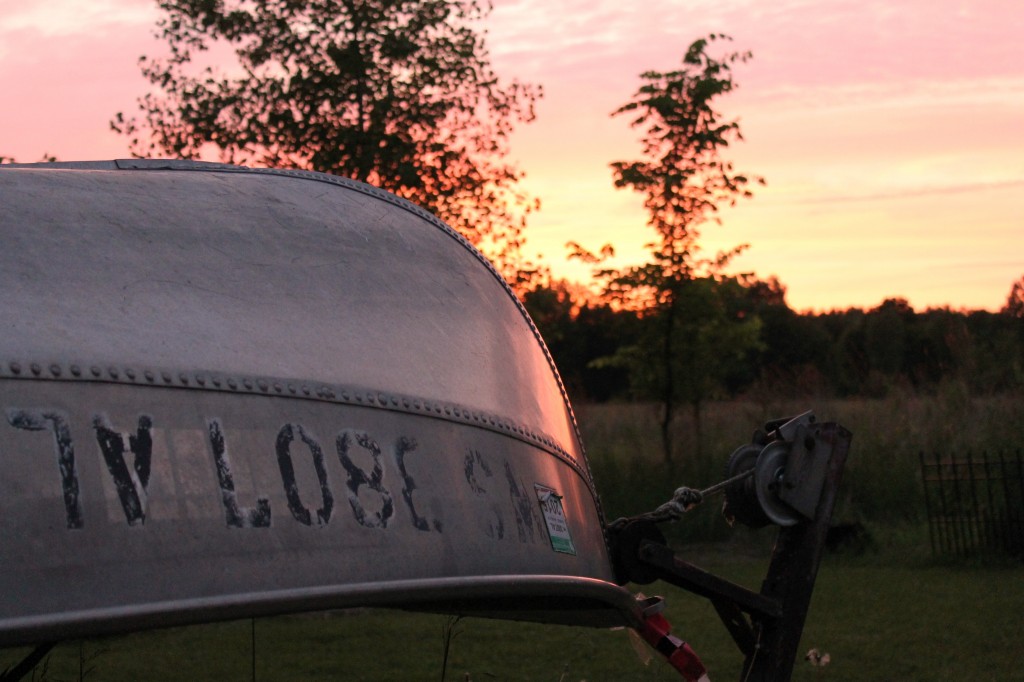 boat with pink sunset