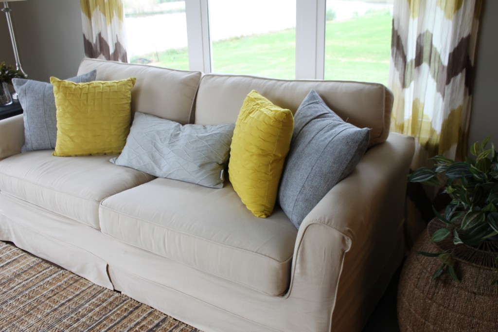 yellow and gray sunroom pillows