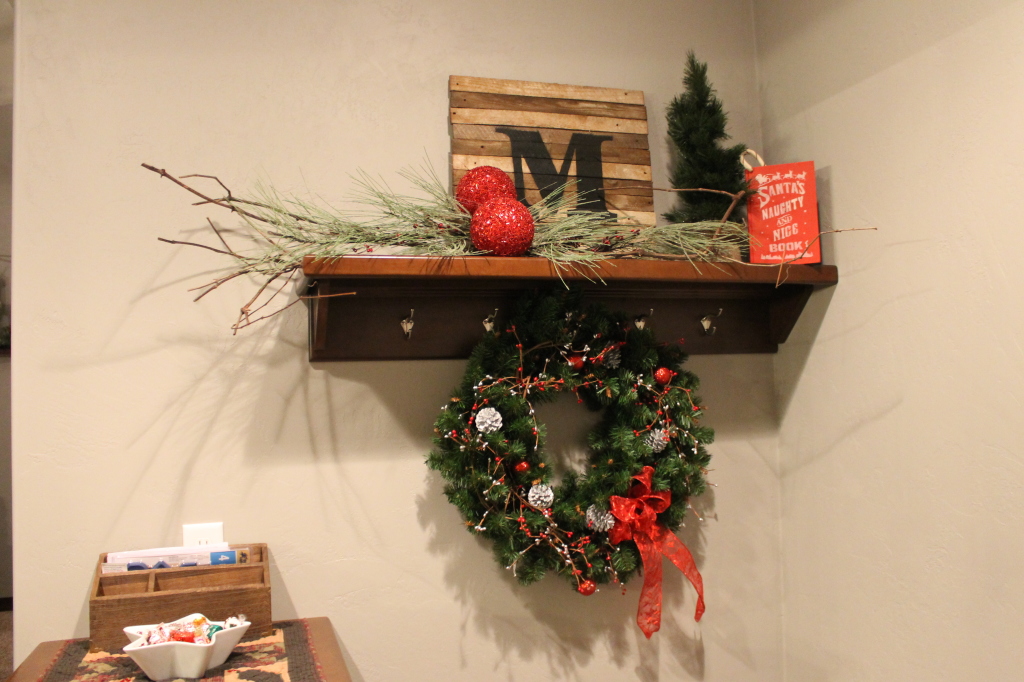 back entry shelf decorated