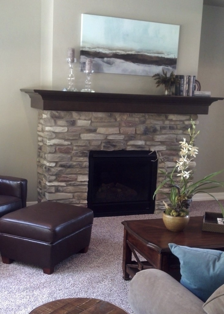 fireplace with stone mantle ht