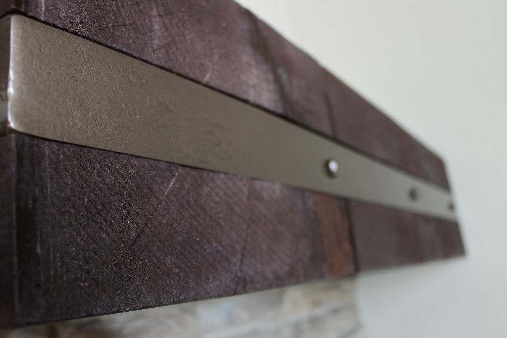 rustic mantle with metal banding