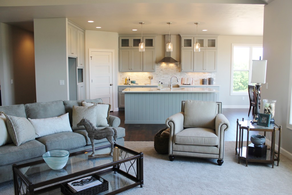 Grey cabinets in Maple kitchen