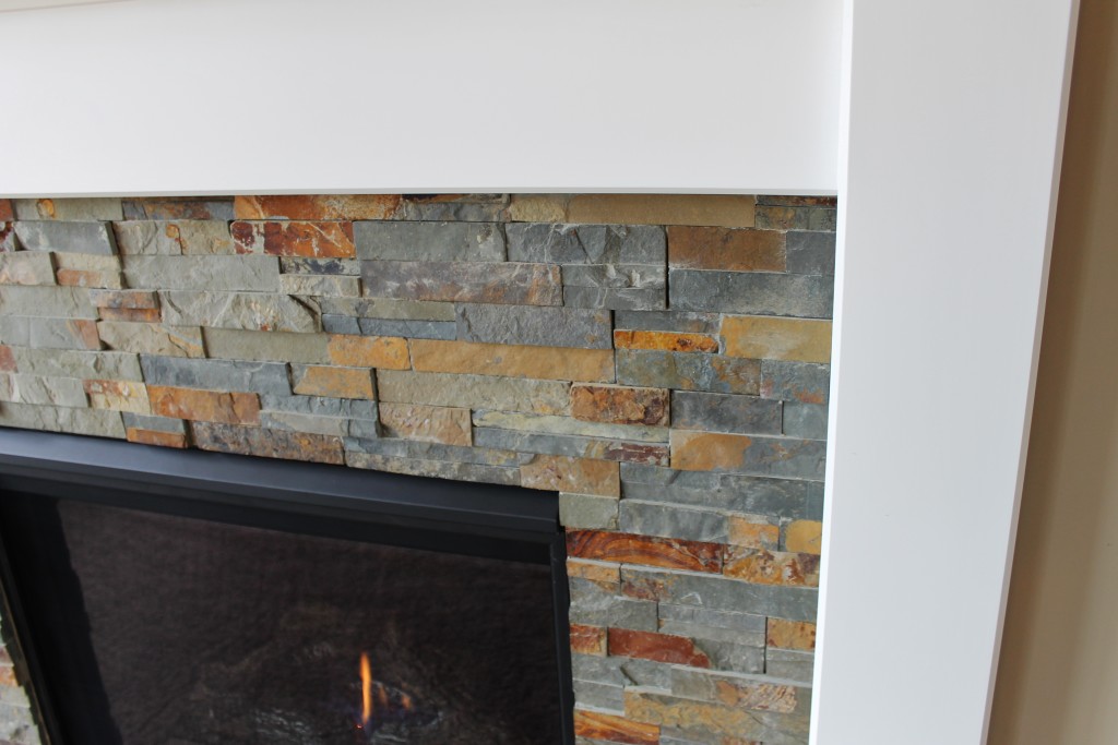 Meyer fireplace slate stone with white mantle