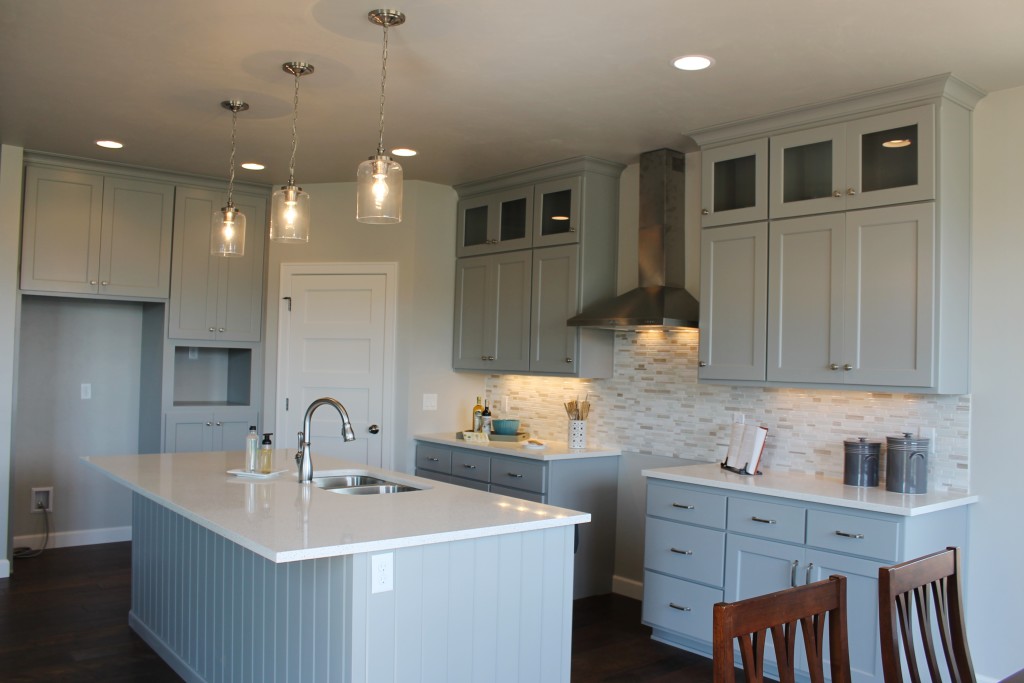 grey cabinets with white counters maple on prescott