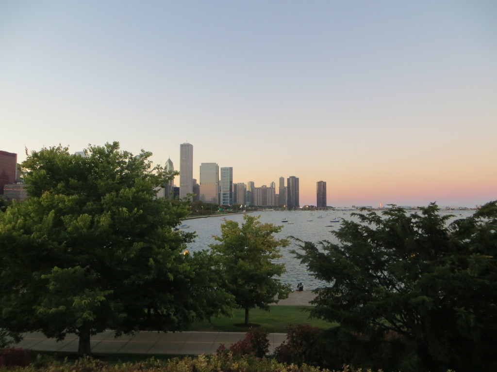 dusk at chicago skyline 2014