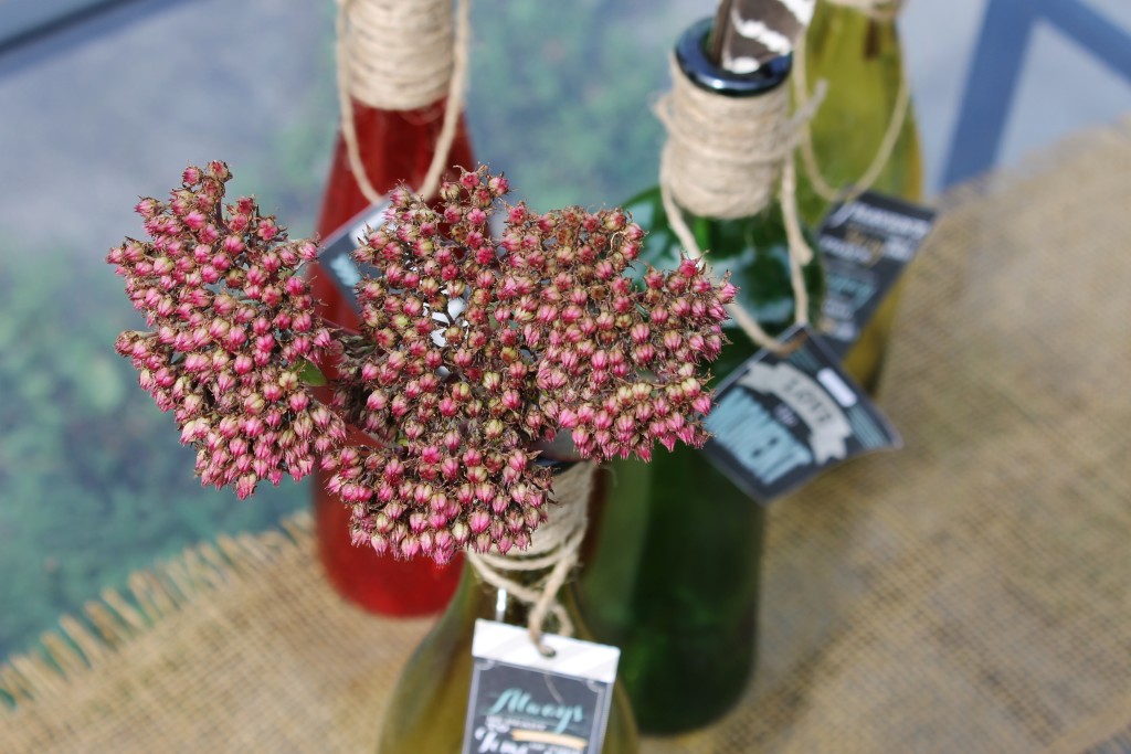 sedum bottle filler fall tablescape