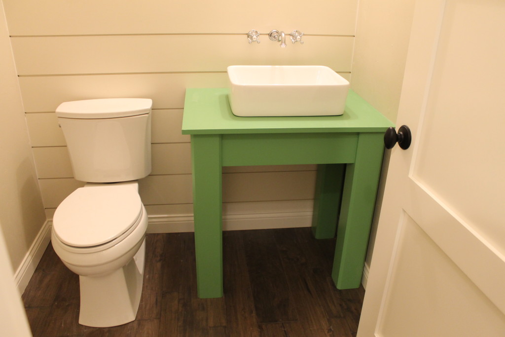 painted vanity with vessel sink