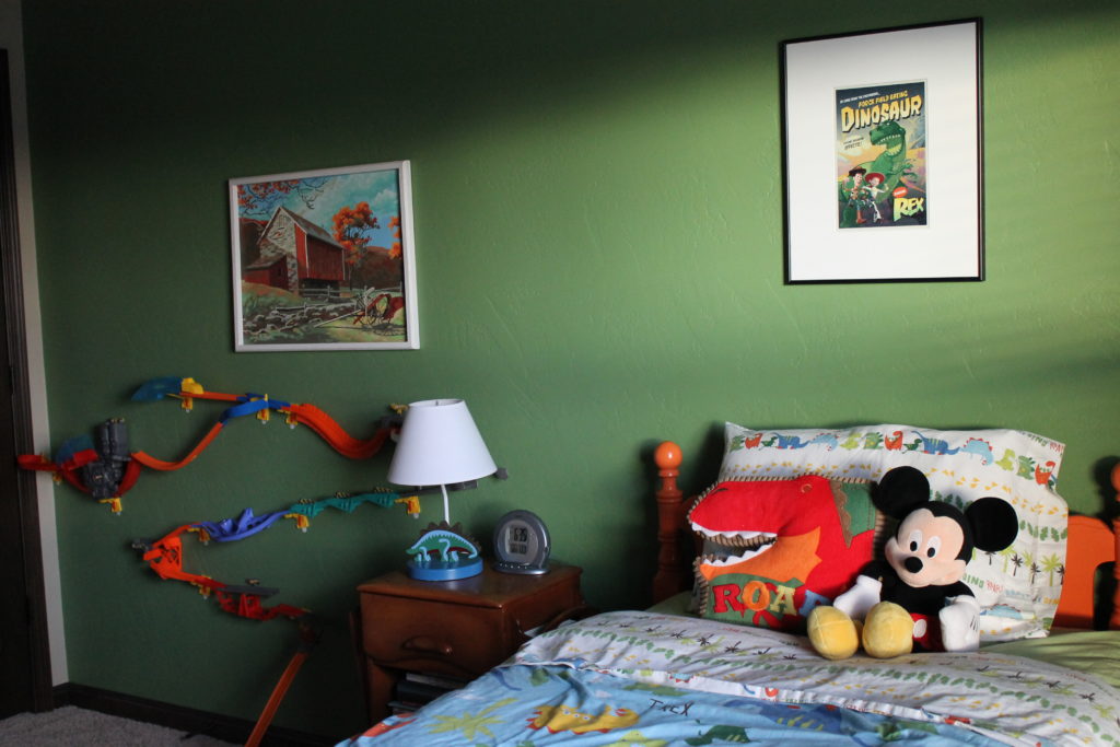 kids room with race track on wall mitchell color story