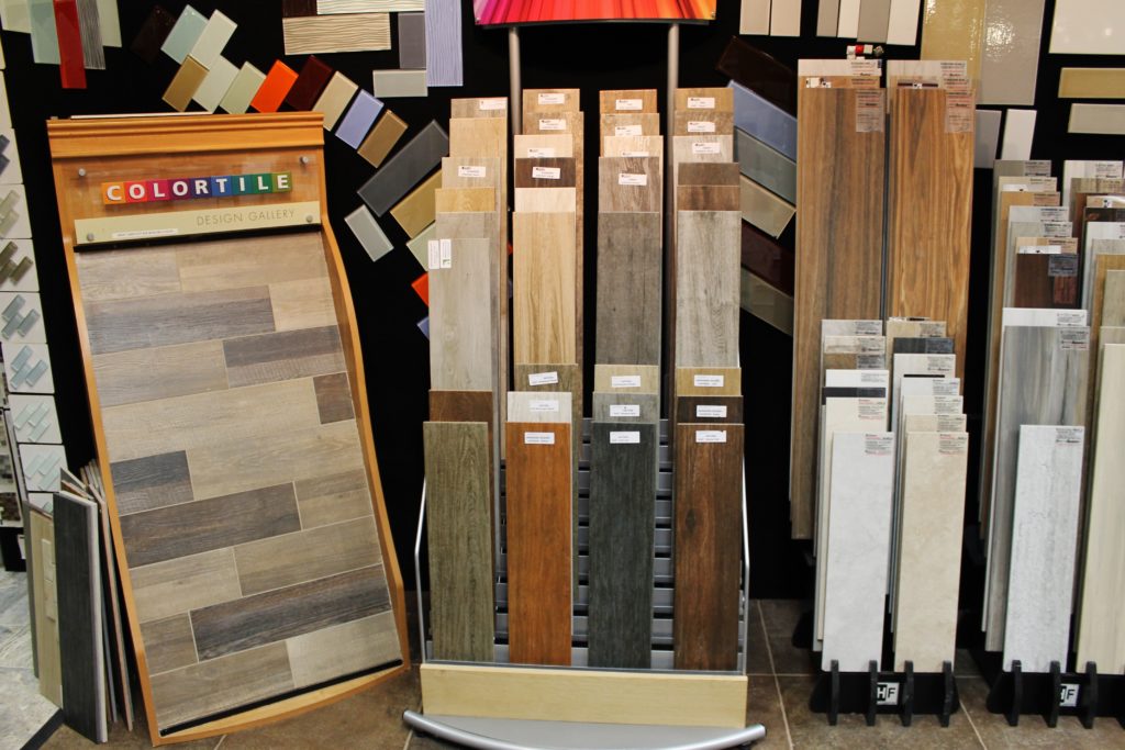 wood look tile display at Home Interiors