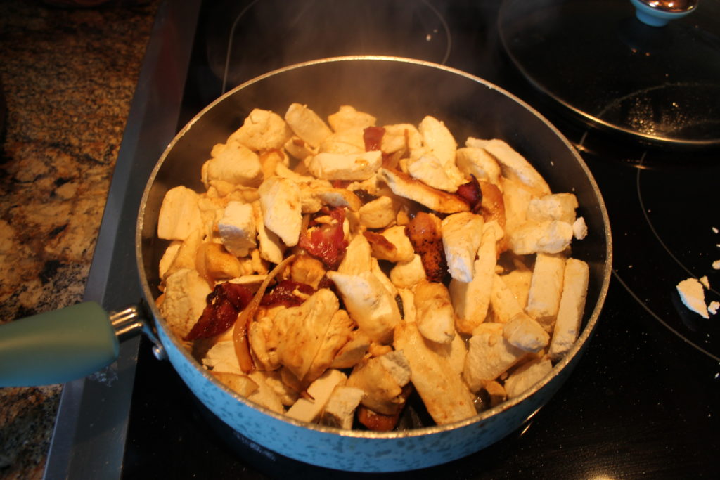 cooking-a-puff-ball-mushroom-with-bacon-and-onions